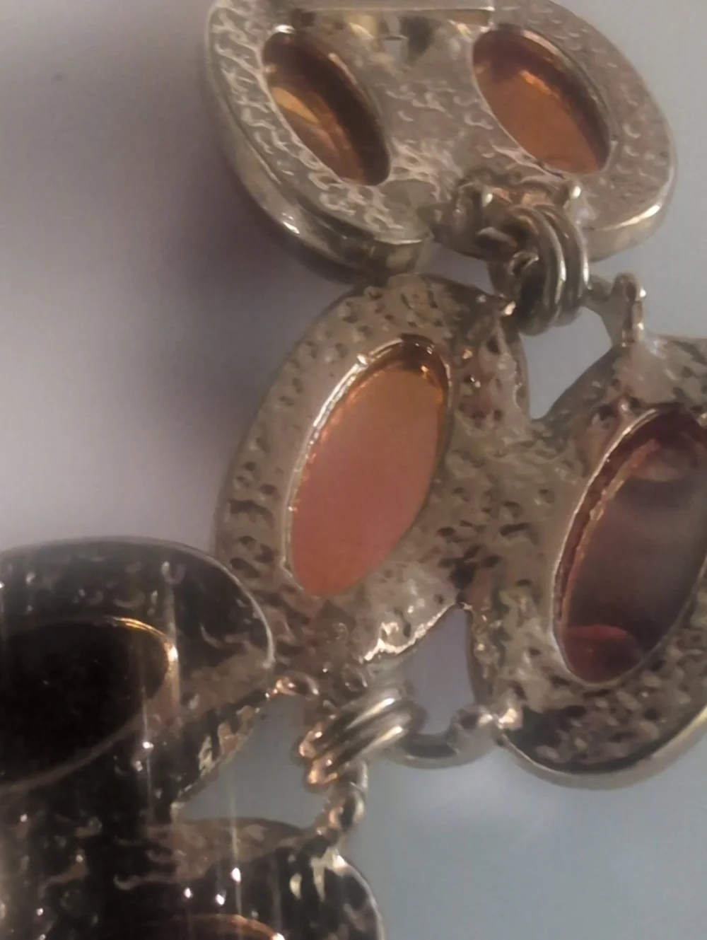 Vintage Mid- Century Gold Tone Double Cabochon Link Panel Bracelet